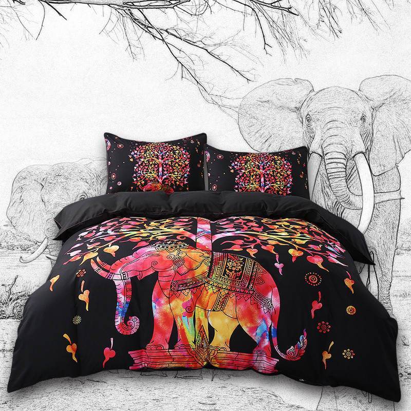 3Pcs Set  Elephant Mandala Duvet Cover With Pillowcase Covers
