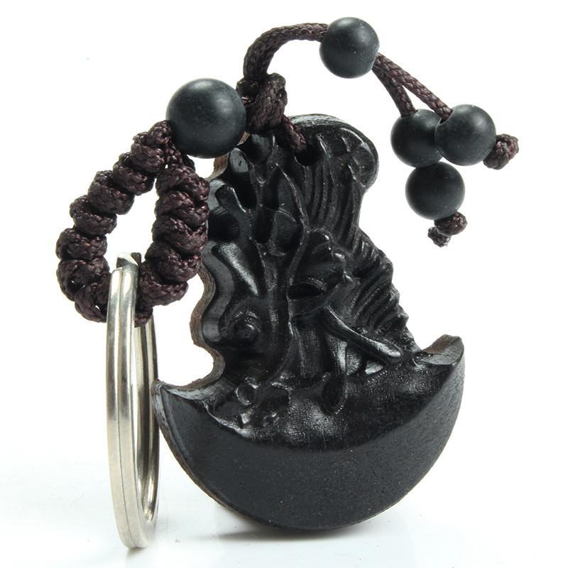 Traditional Wood  Dragon Axe Ebony Key Chain