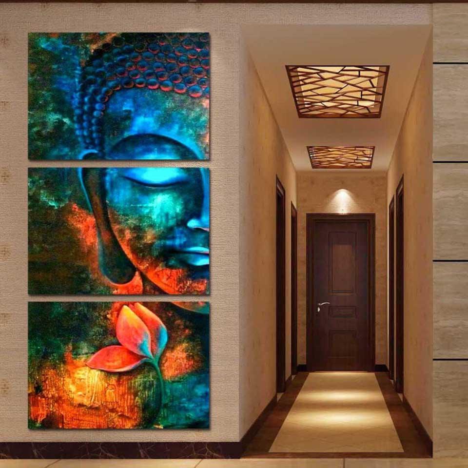 3 Panel Modern Colorful Buddha Print Painting