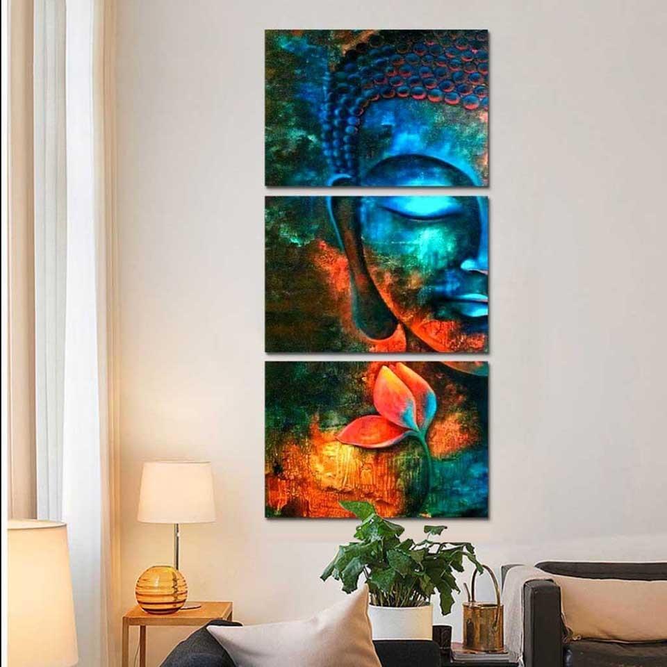 3 Panel Modern Colorful Buddha Print Painting