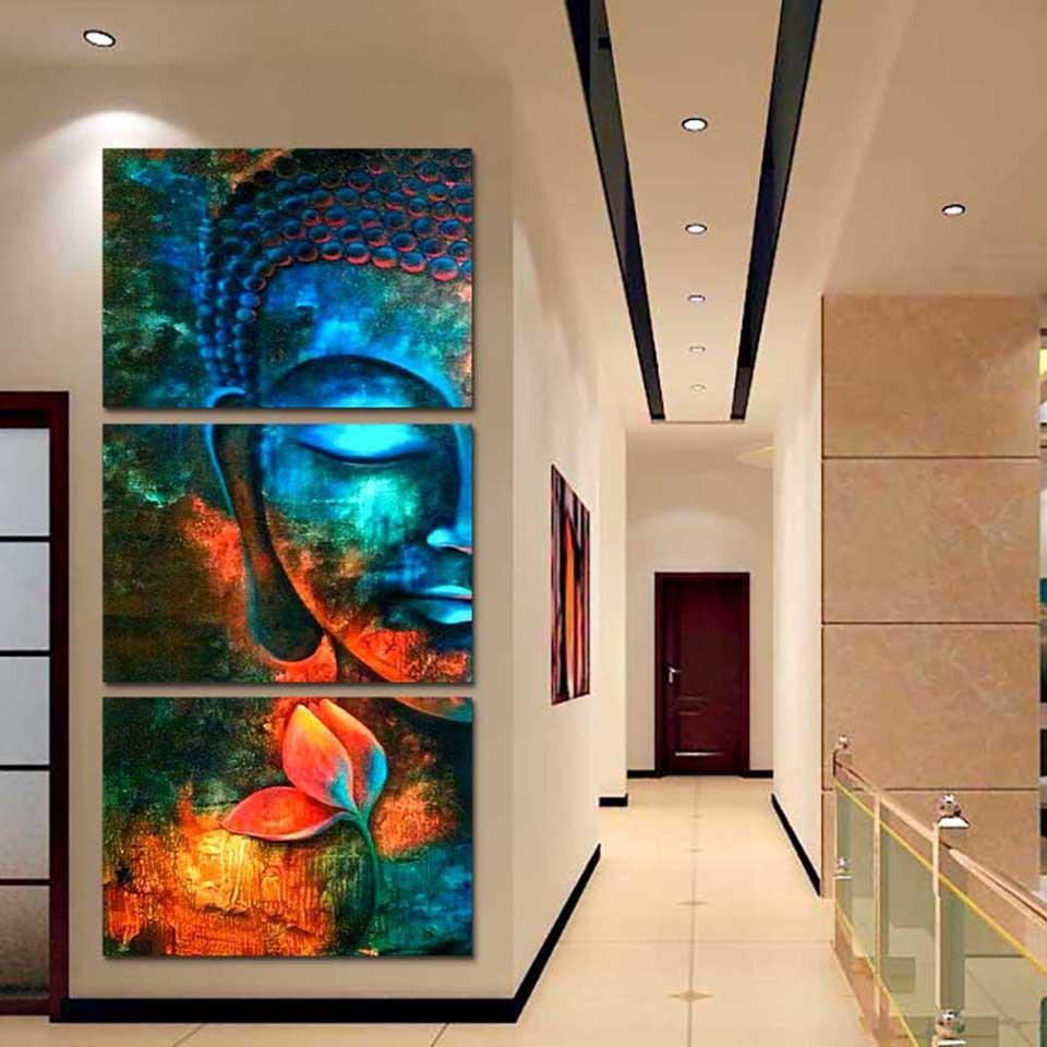 3 Panel Modern Colorful Buddha Print Painting