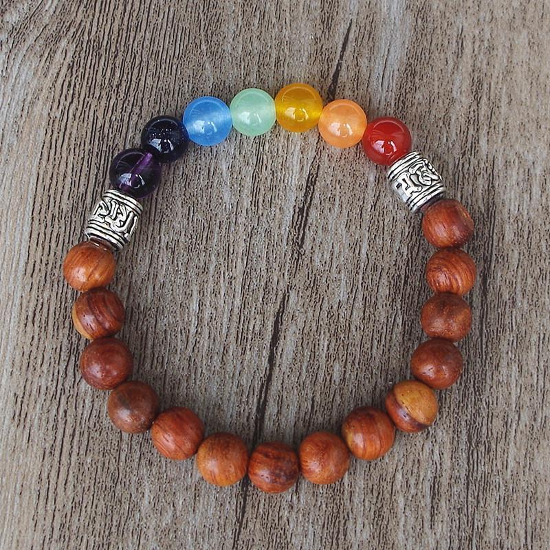7 Chakra Natrual Wood Mantra Balance Bracelet