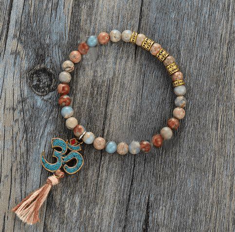 Tibetan Om Natural Stone Mala Bracelet