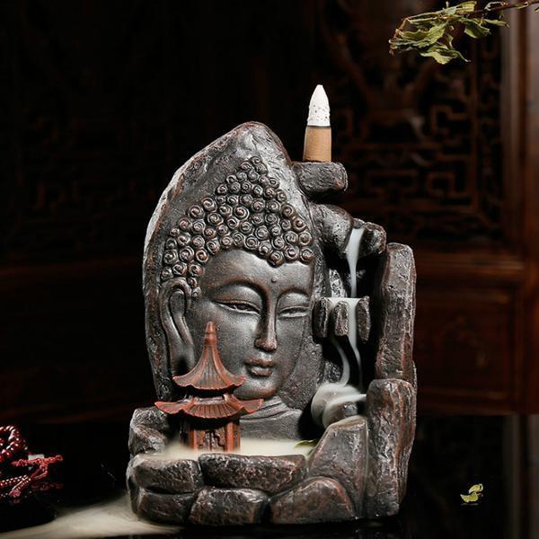 Waterfall Buddha Clay Incense Burner