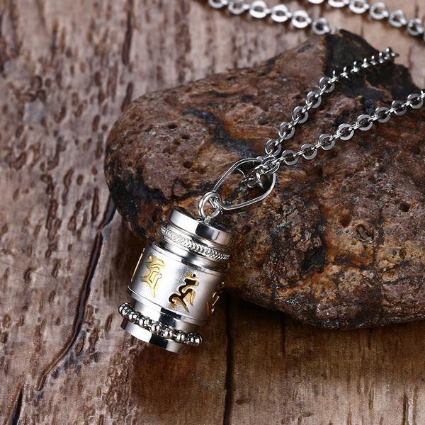 Tibetan Stainless Steel Prayer Wheel Necklace