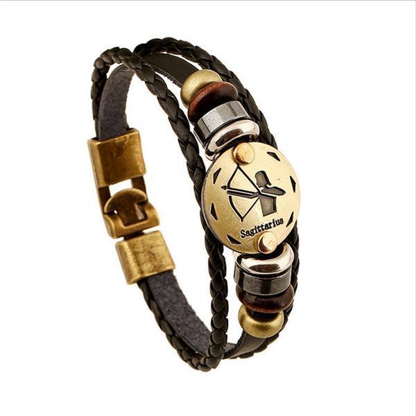 Unique Zodiac Constellation Leather  Bronze Bracelet